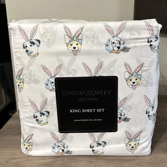 NEW IN PACKAGING! KING SIZE CYNTHIA ROWLEY Easter Puppies Dogs Sheet Set - Picture 1 of 6